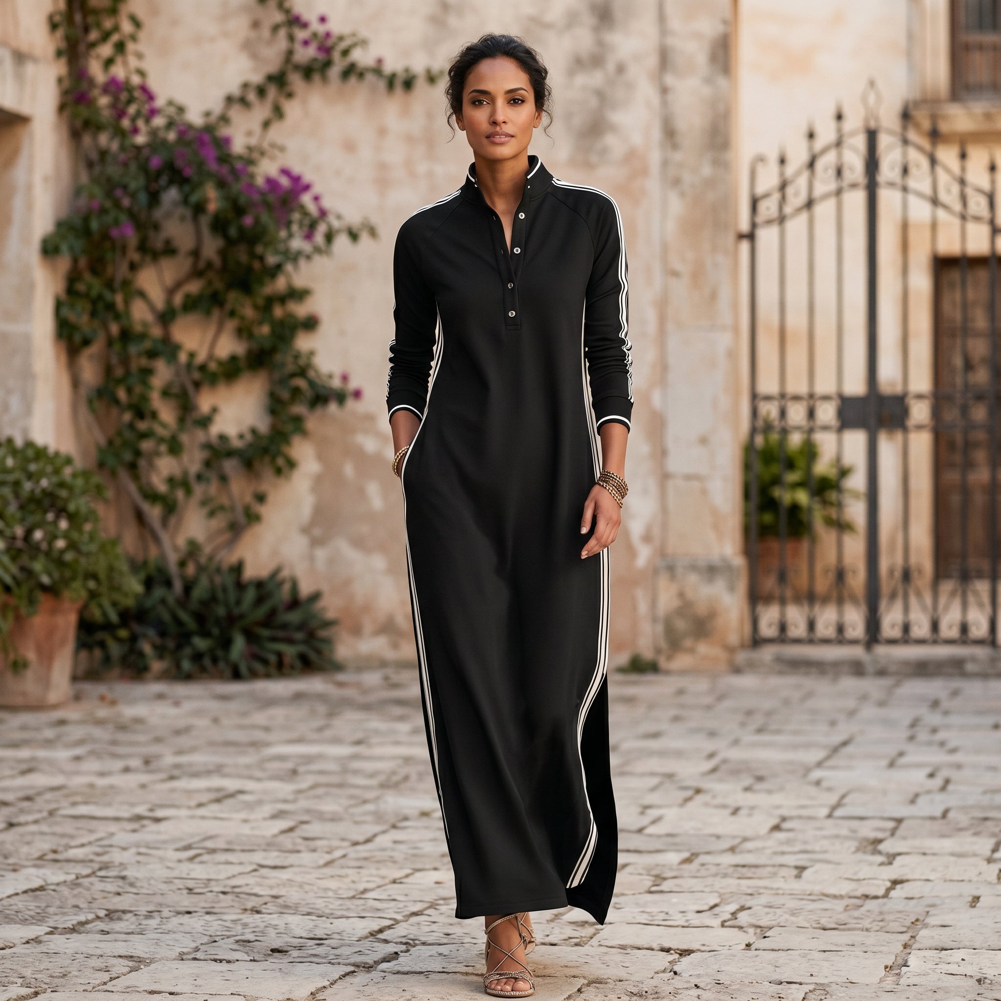 Women's Chic White Maxi Dress with Button-Down Collar