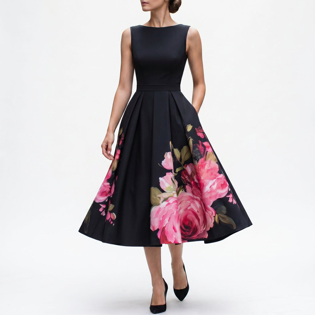 Women's Elegant Black Midi Cocktail Dress