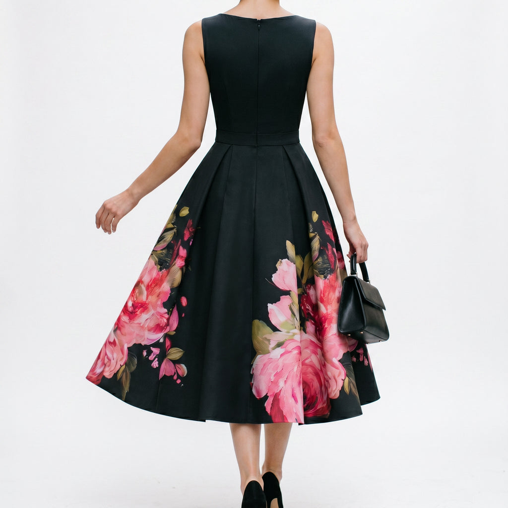 Women's Elegant Black Midi Cocktail Dress