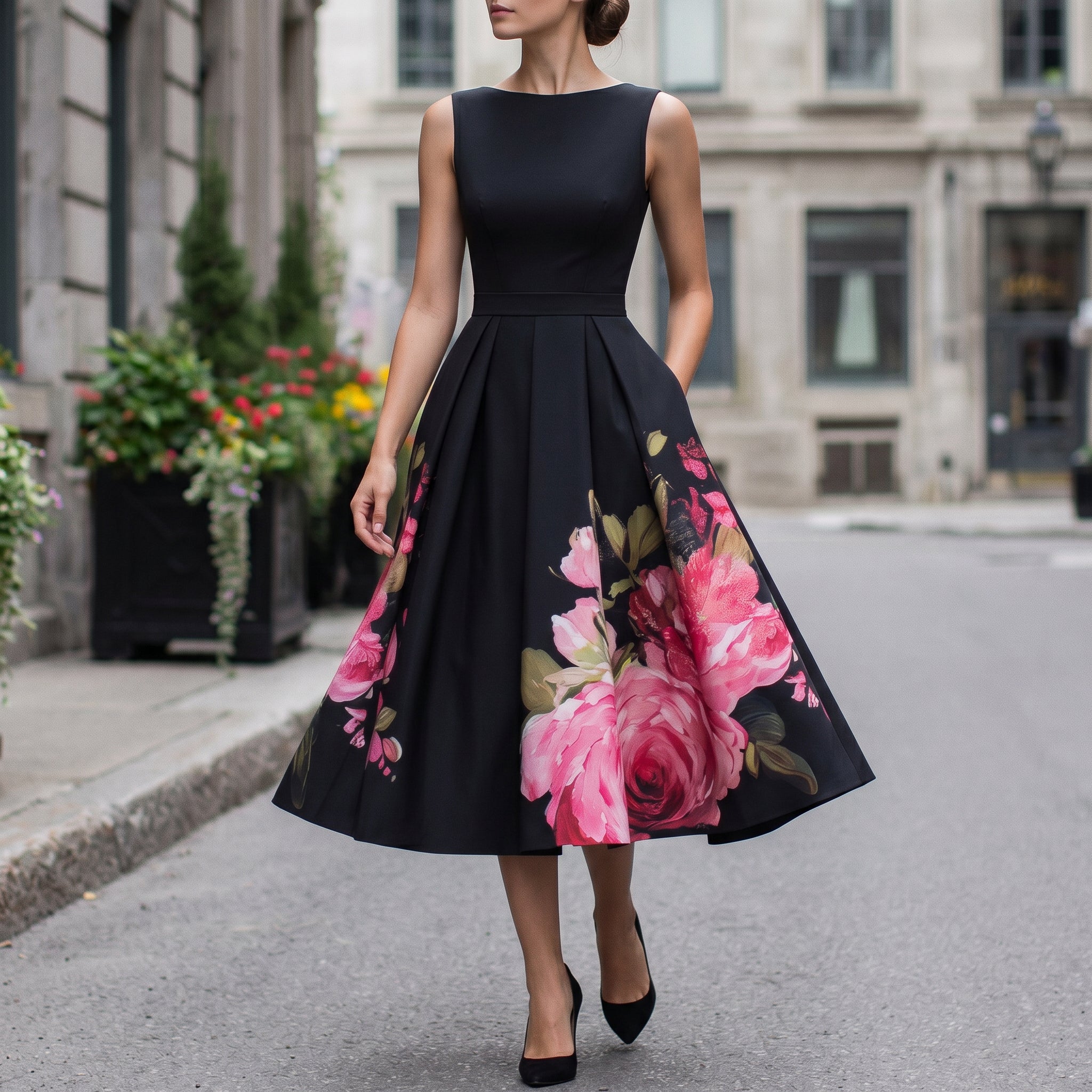 Women's Elegant Black Midi Cocktail Dress