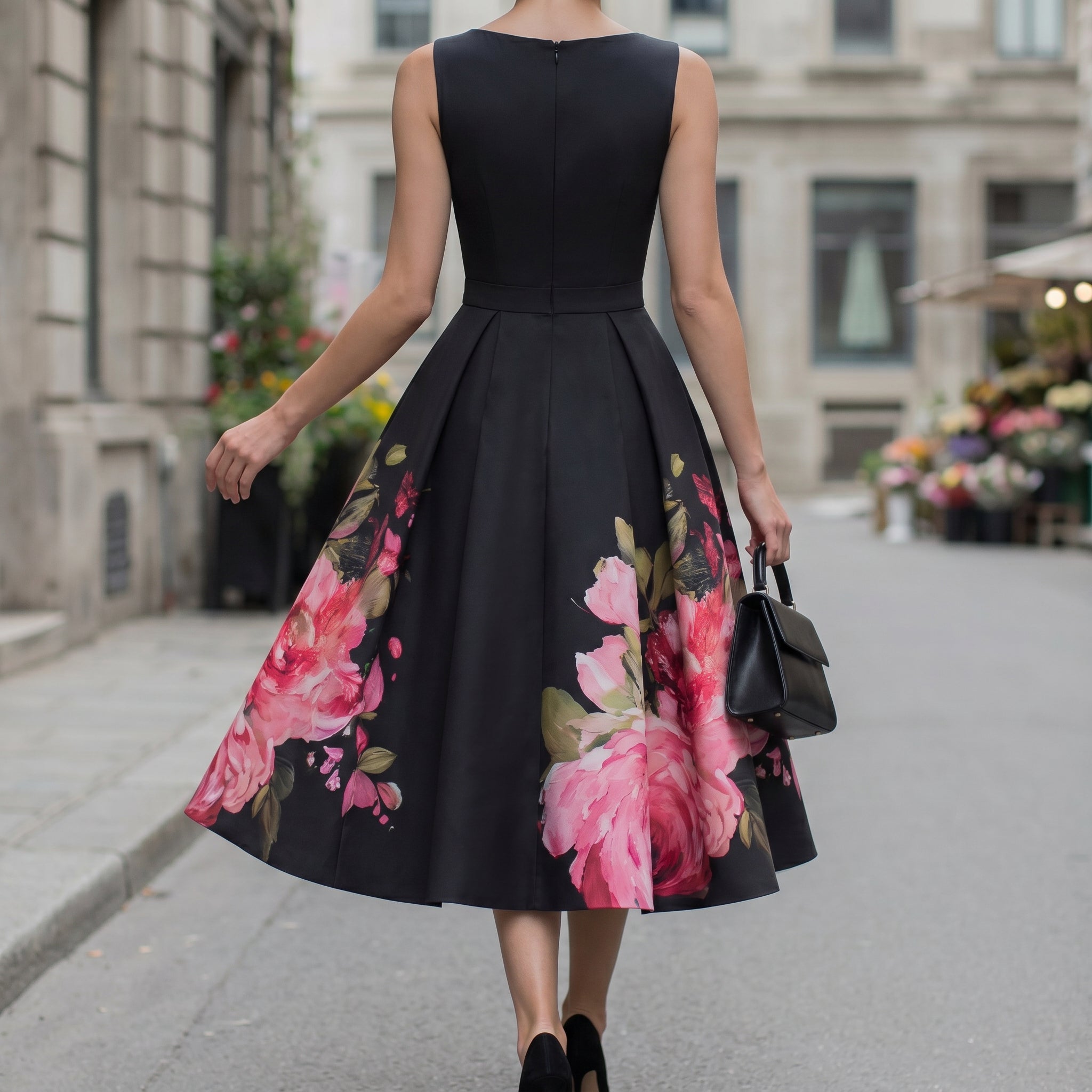 Women's Elegant Black Midi Cocktail Dress