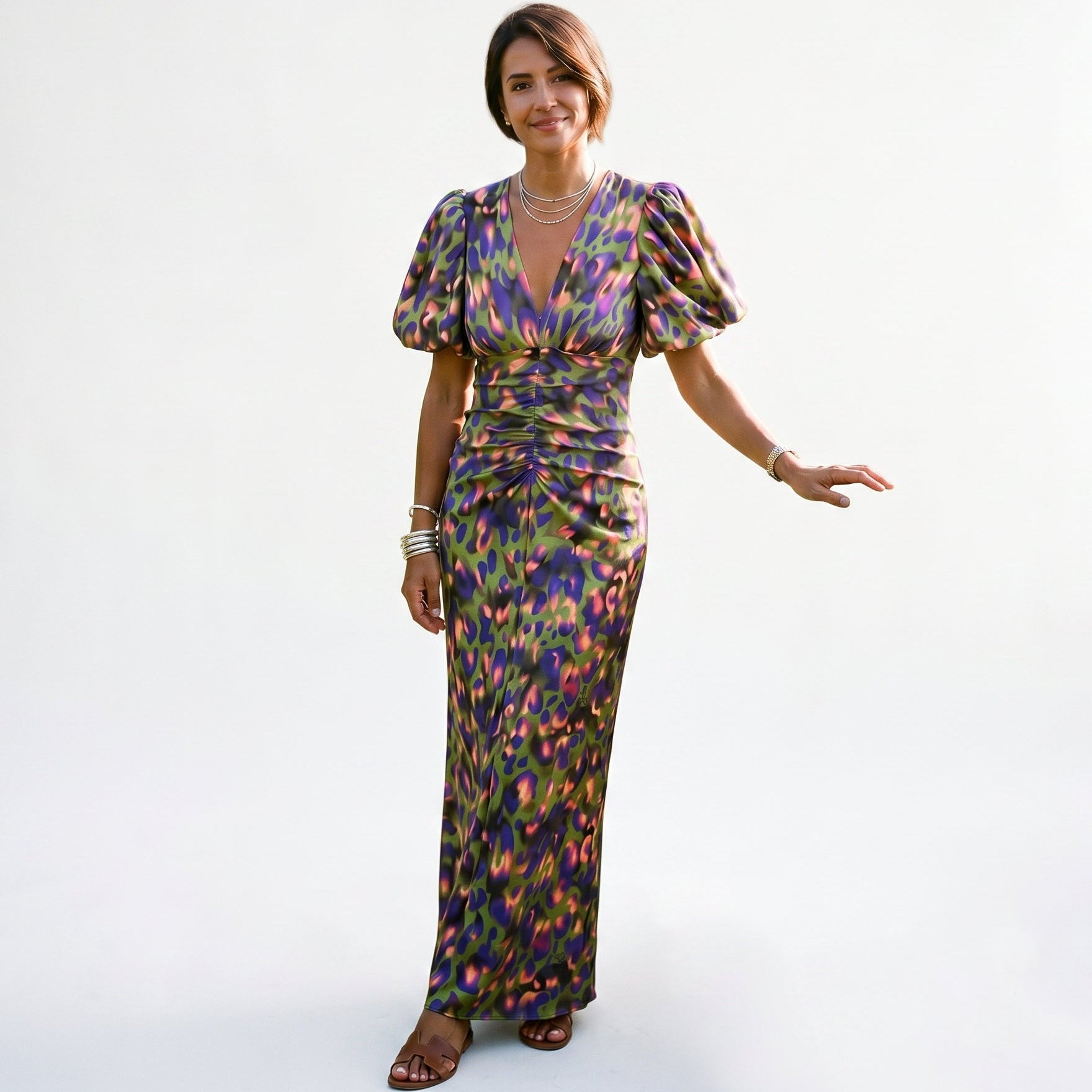 Women's Stylish Midi Dress with Puff Sleeves