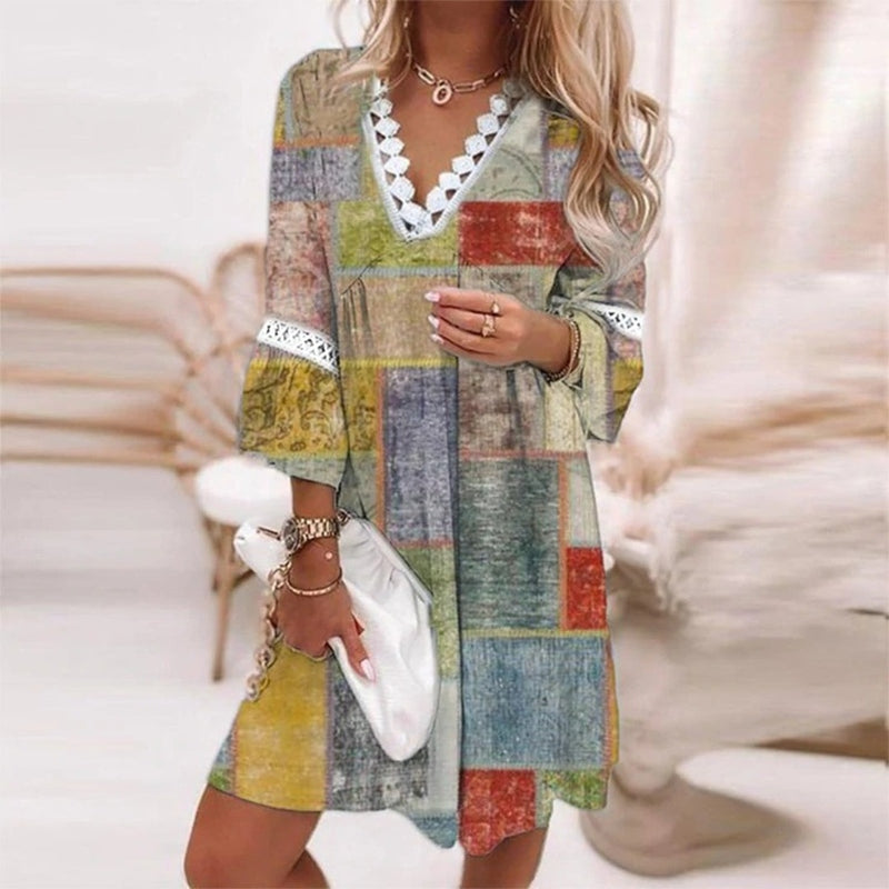 Women's Free-Spirited Boho Printed Mini Dress