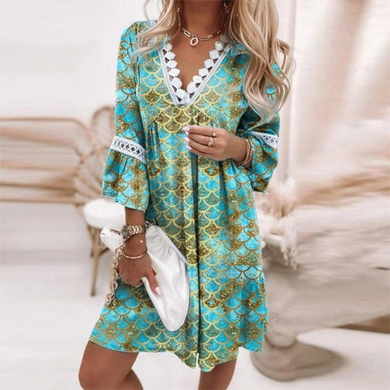 Women's Free-Spirited Boho Printed Mini Dress