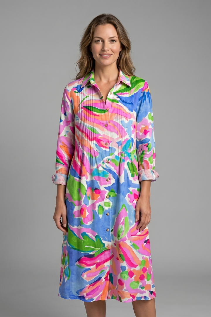 Women's Boho Button-Front Casual Flowy Dress