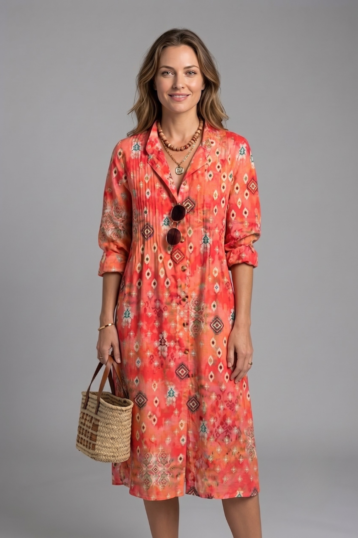 Women's Boho Button-Front Casual Flowy Dress