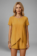 Women's Two Piece Set - Short Sleeve Crossover Top - Shorts