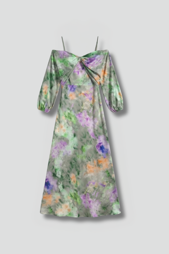 Women's Elegant Long Sleeve Detachable Scarf Maxi Dress