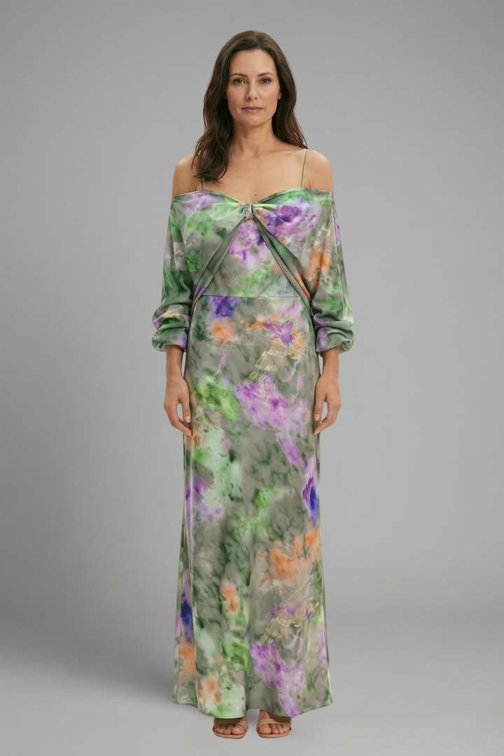 Women's Elegant Long Sleeve Detachable Scarf Maxi Dress