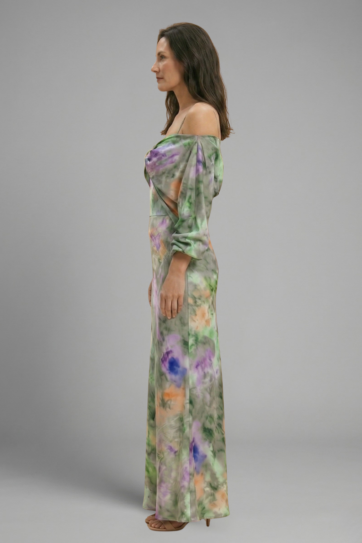 Women's Elegant Long Sleeve Detachable Scarf Maxi Dress