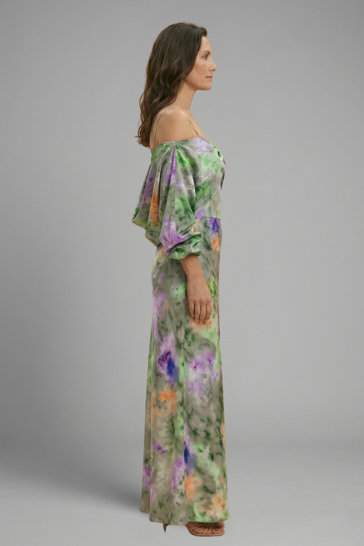 Women's Elegant Long Sleeve Detachable Scarf Maxi Dress