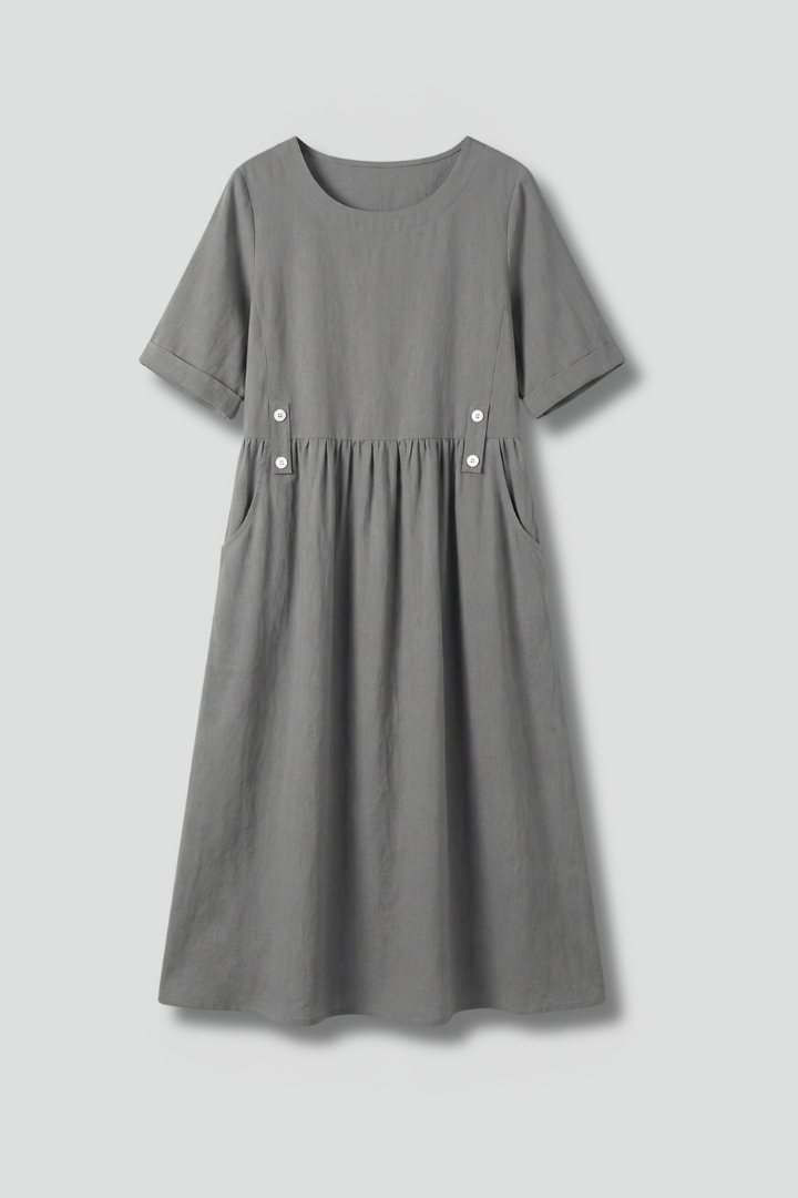 Women's Effortless Round Neck Loose Fit Midi Dress