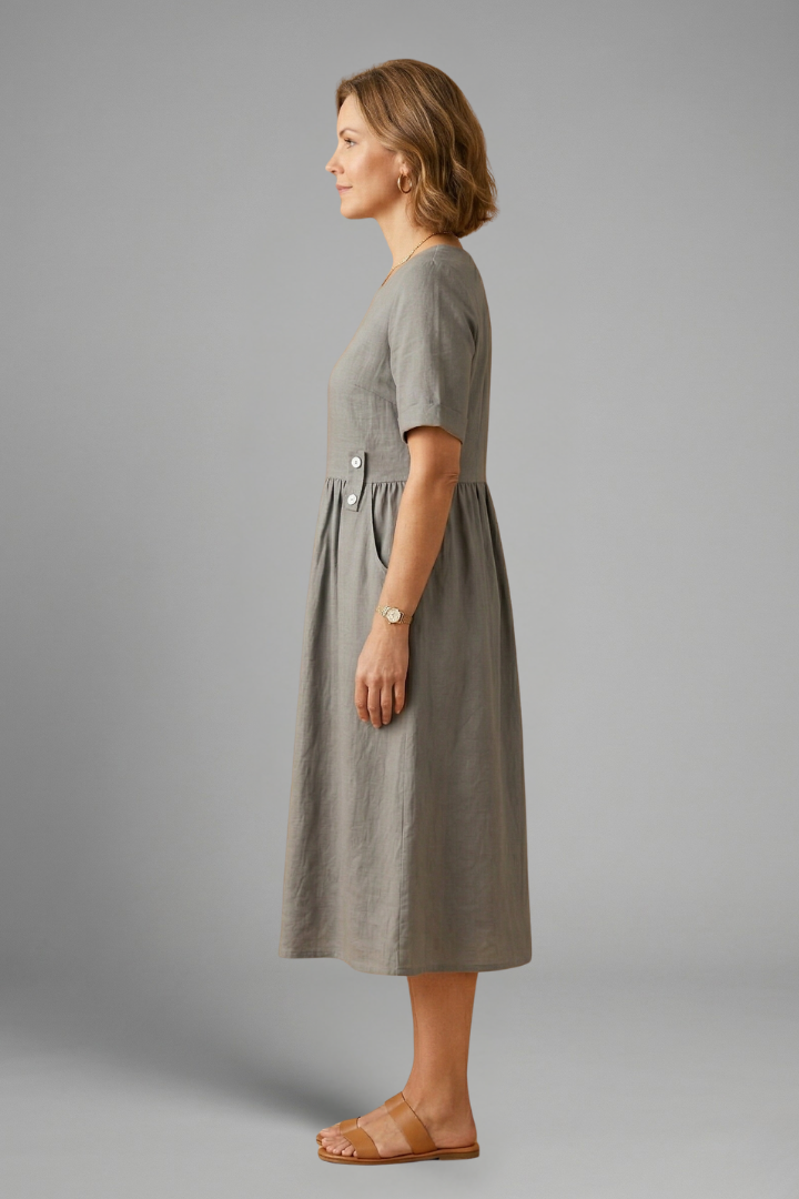 Women's Effortless Round Neck Loose Fit Midi Dress