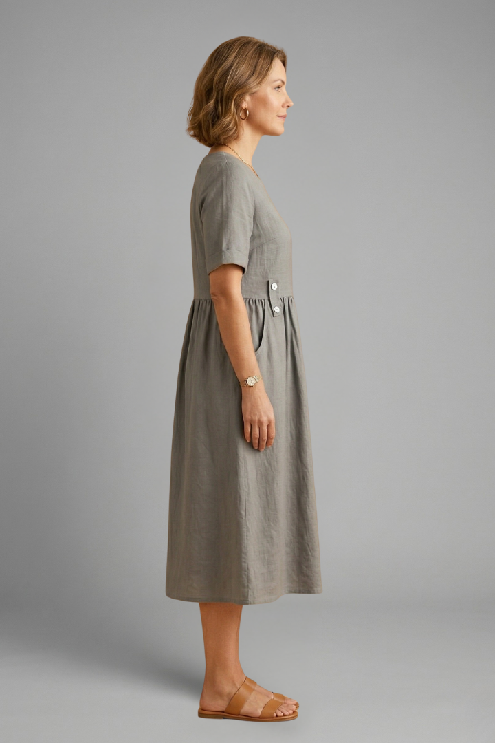 Women's Effortless Round Neck Loose Fit Midi Dress