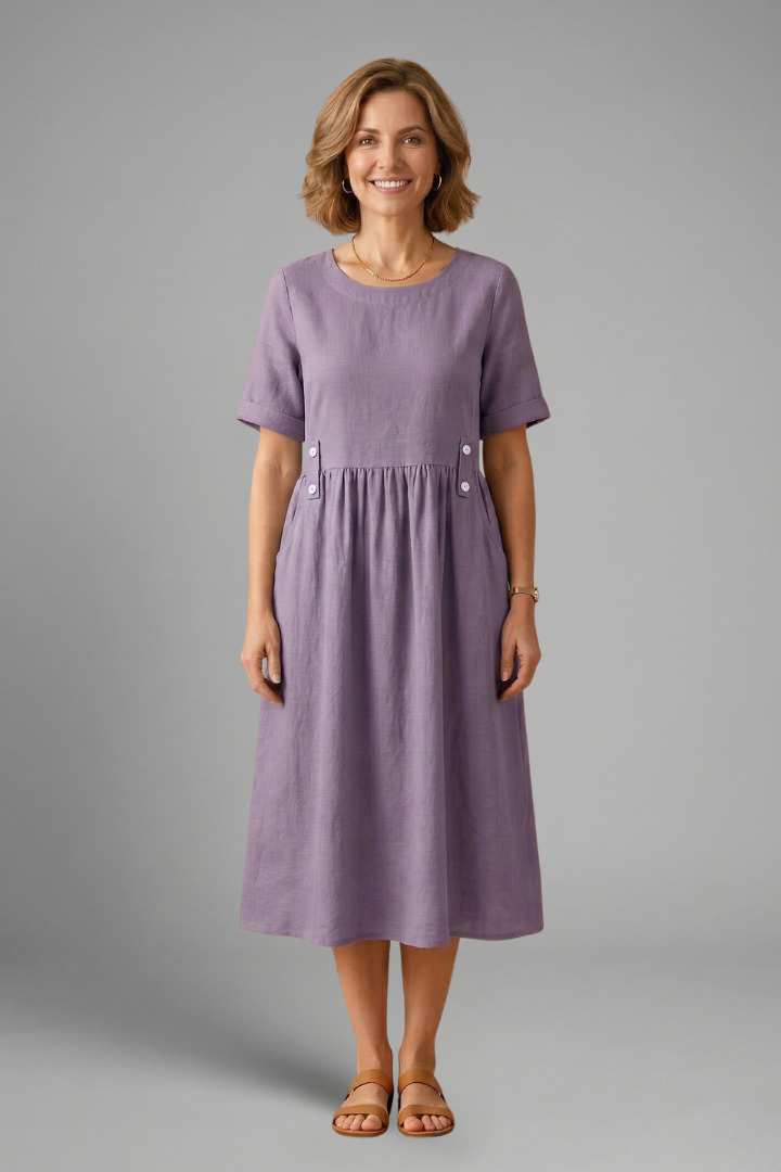 Women's Effortless Round Neck Loose Fit Midi Dress