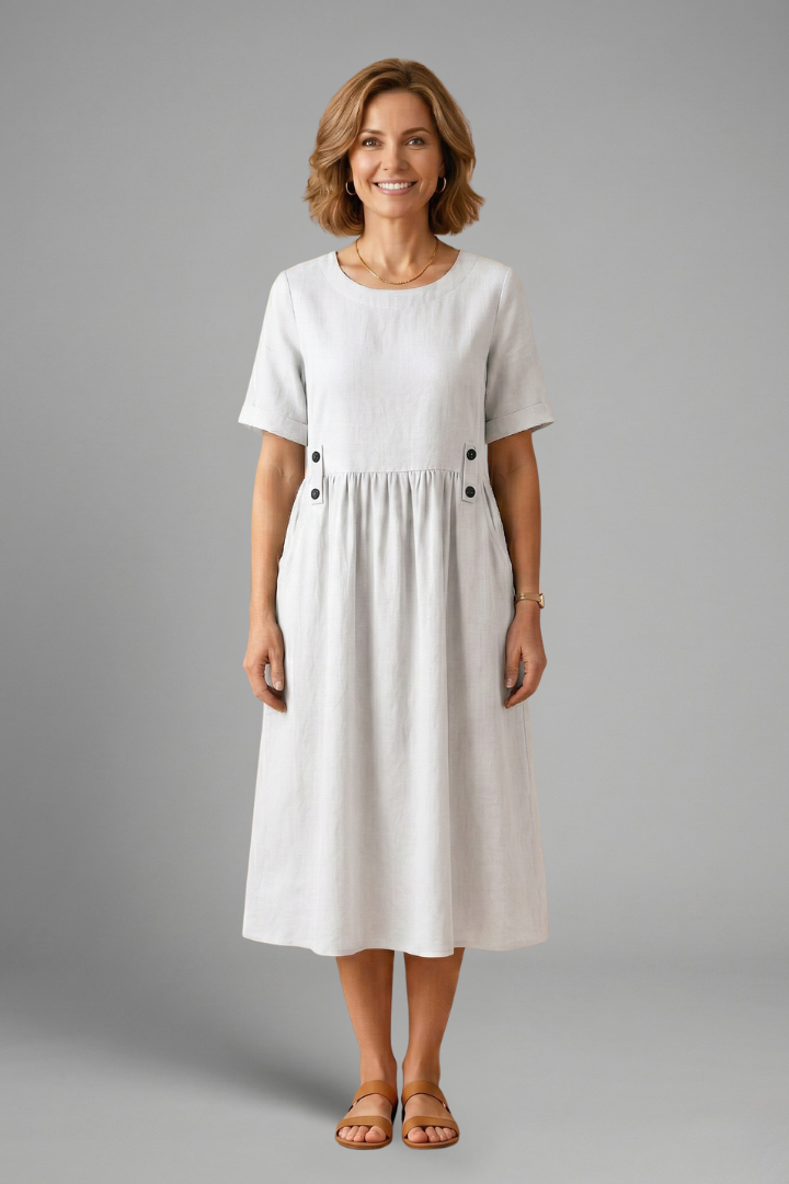Women's Effortless Round Neck Loose Fit Midi Dress