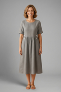 Women's Effortless Round Neck Loose Fit Midi Dress