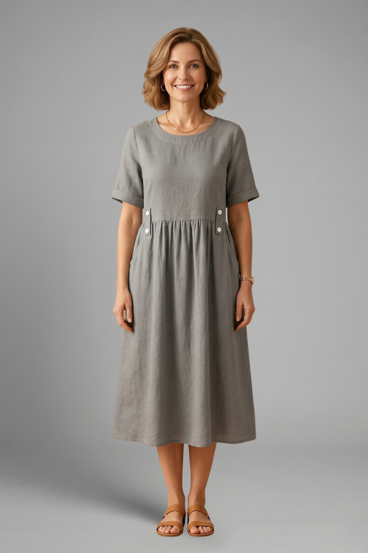 Women's Effortless Round Neck Loose Fit Midi Dress