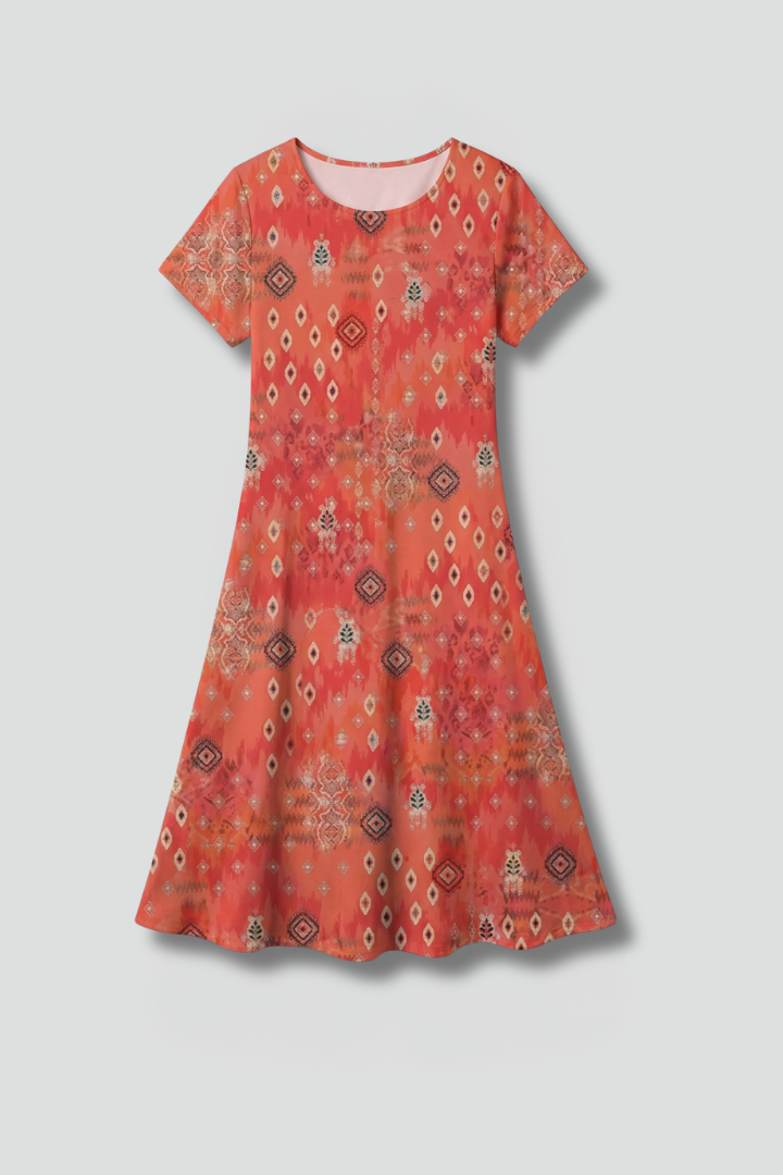 Women's Casual Short Sleeve Printed Midi Dress