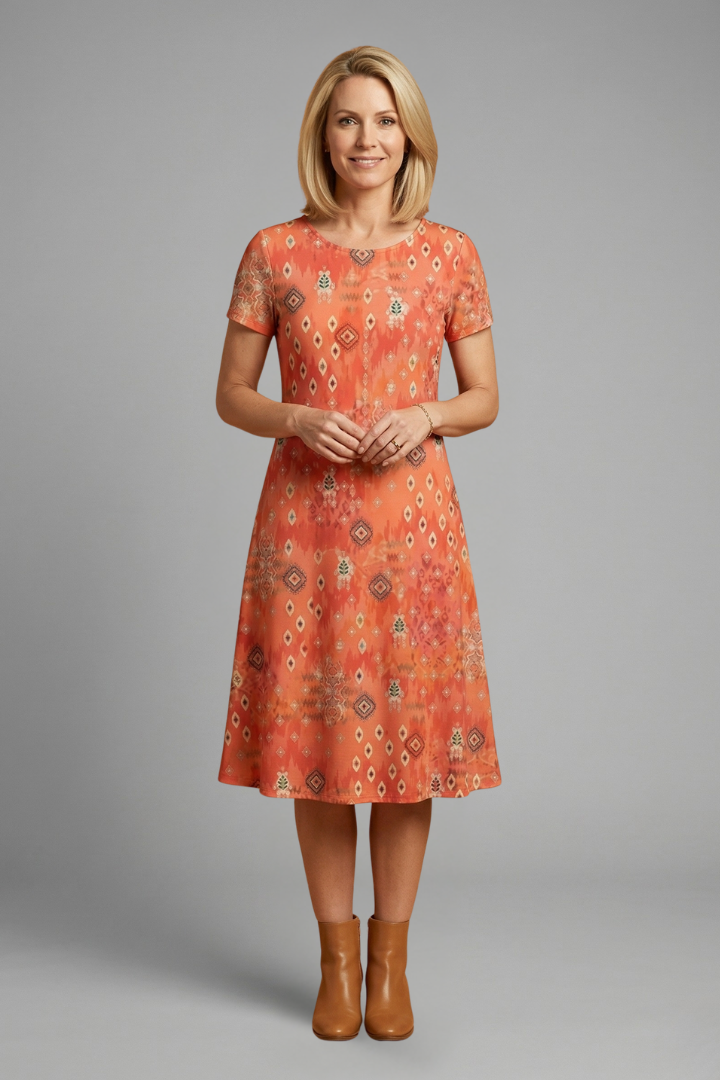 Women's Casual Short Sleeve Printed Midi Dress