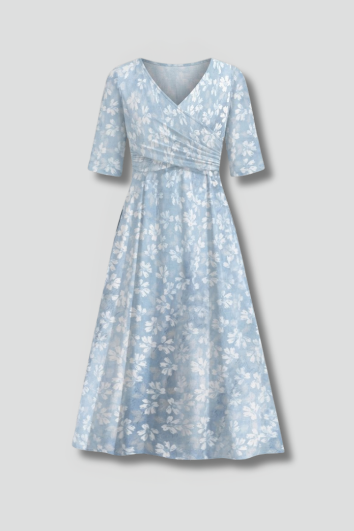 Women's Practical V-Neck Side Pocket Midi Dress