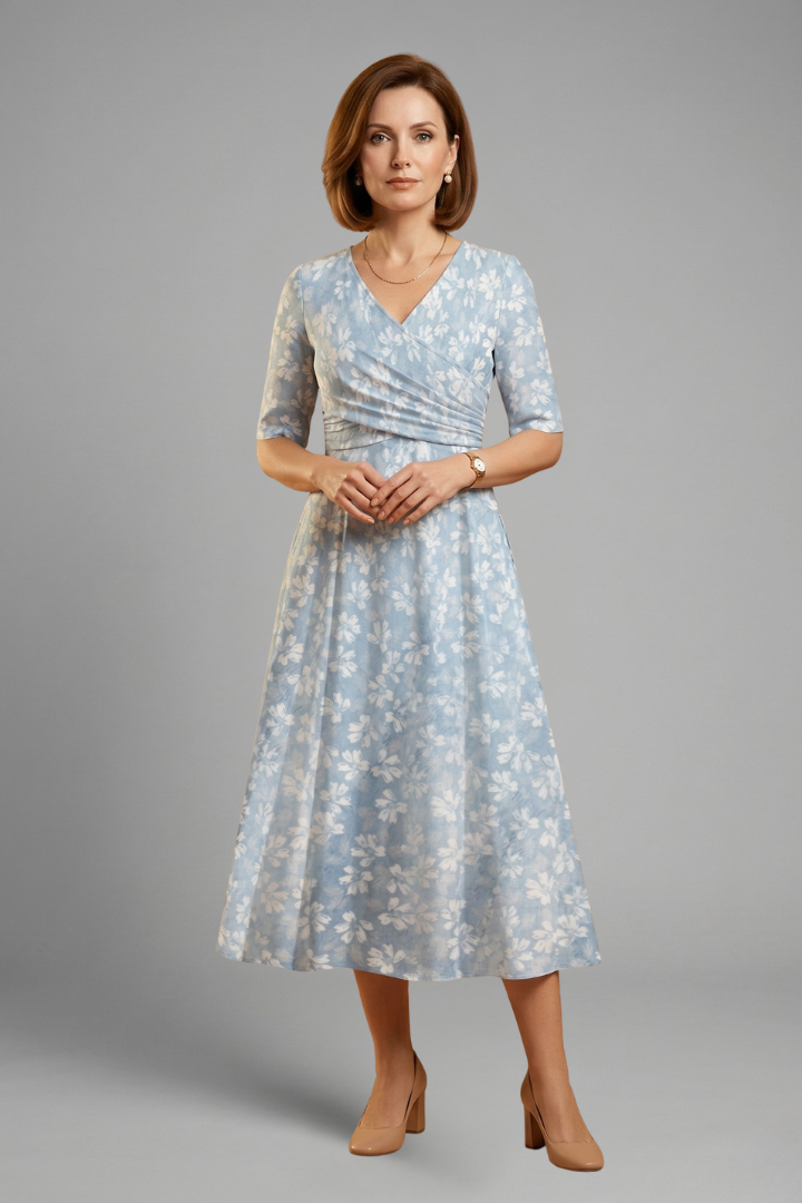 Women's Practical V-Neck Side Pocket Midi Dress