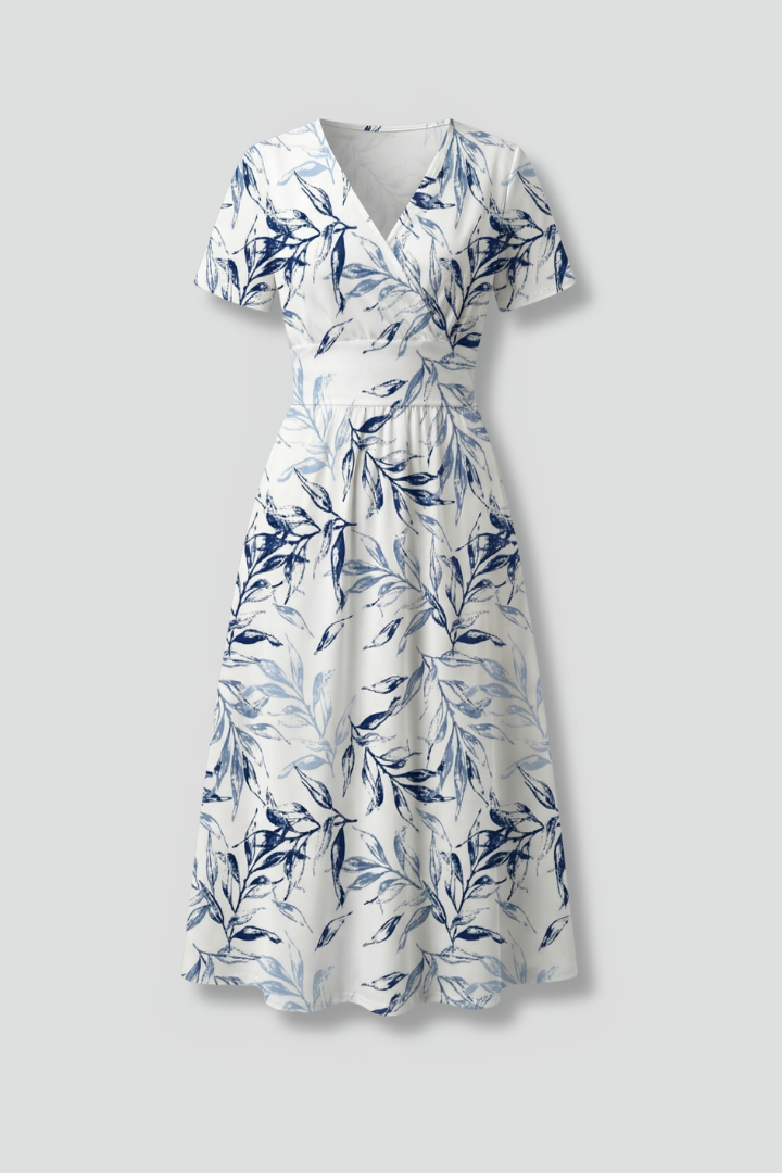 Women's Boho V-Neck Floral Print Wrap Midi Dress