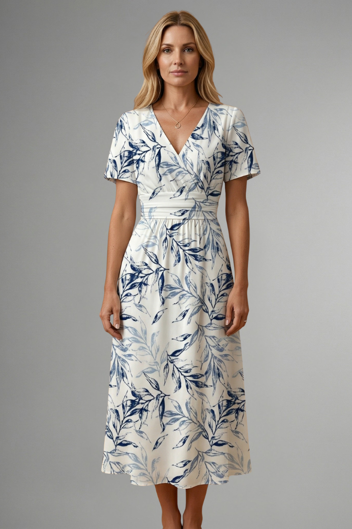 Women's Boho V-Neck Floral Print Wrap Midi Dress