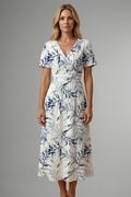 Women's Boho V-Neck Floral Print Wrap Midi Dress