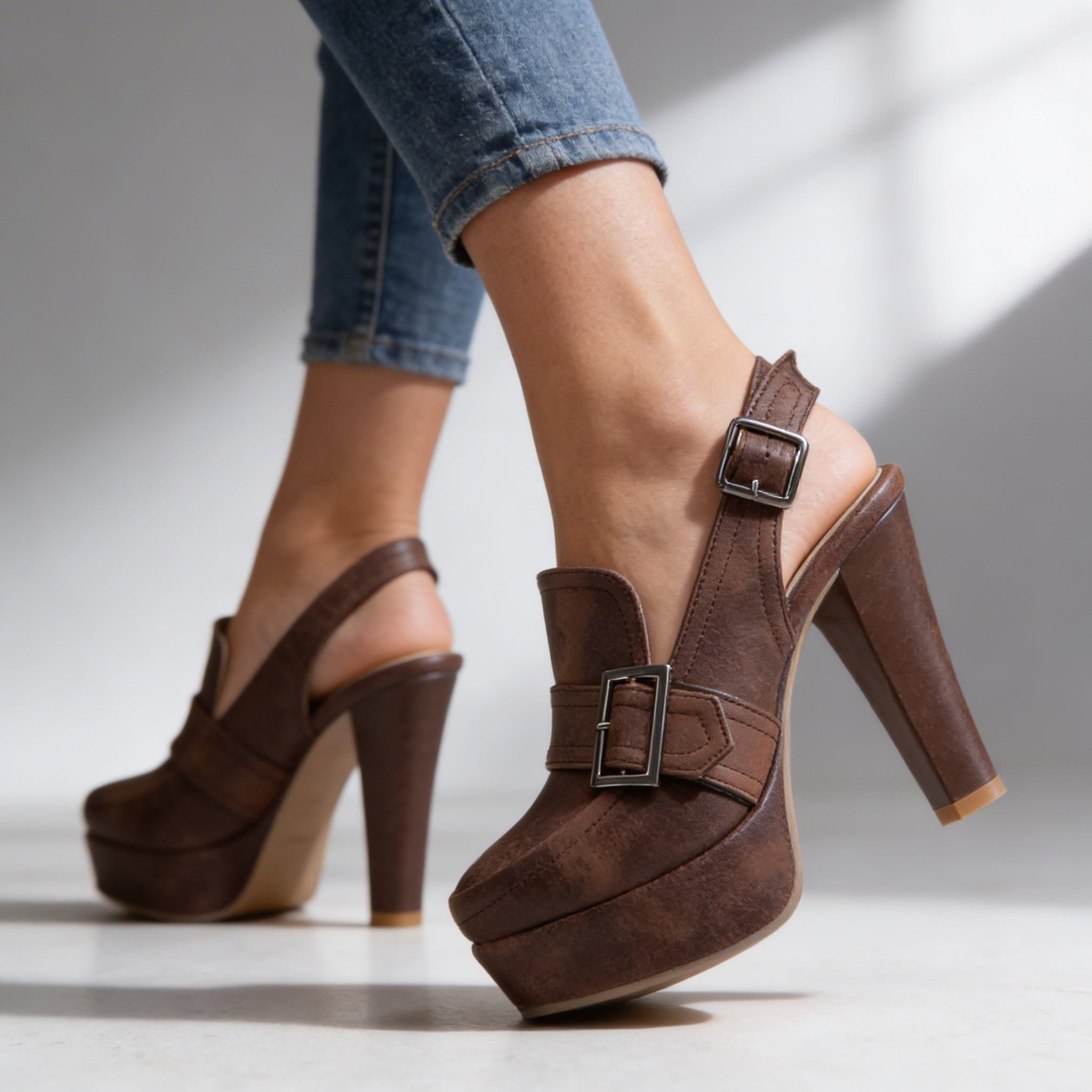 Women's Sleek Platform Block Heel Slingback Dress Shoes
