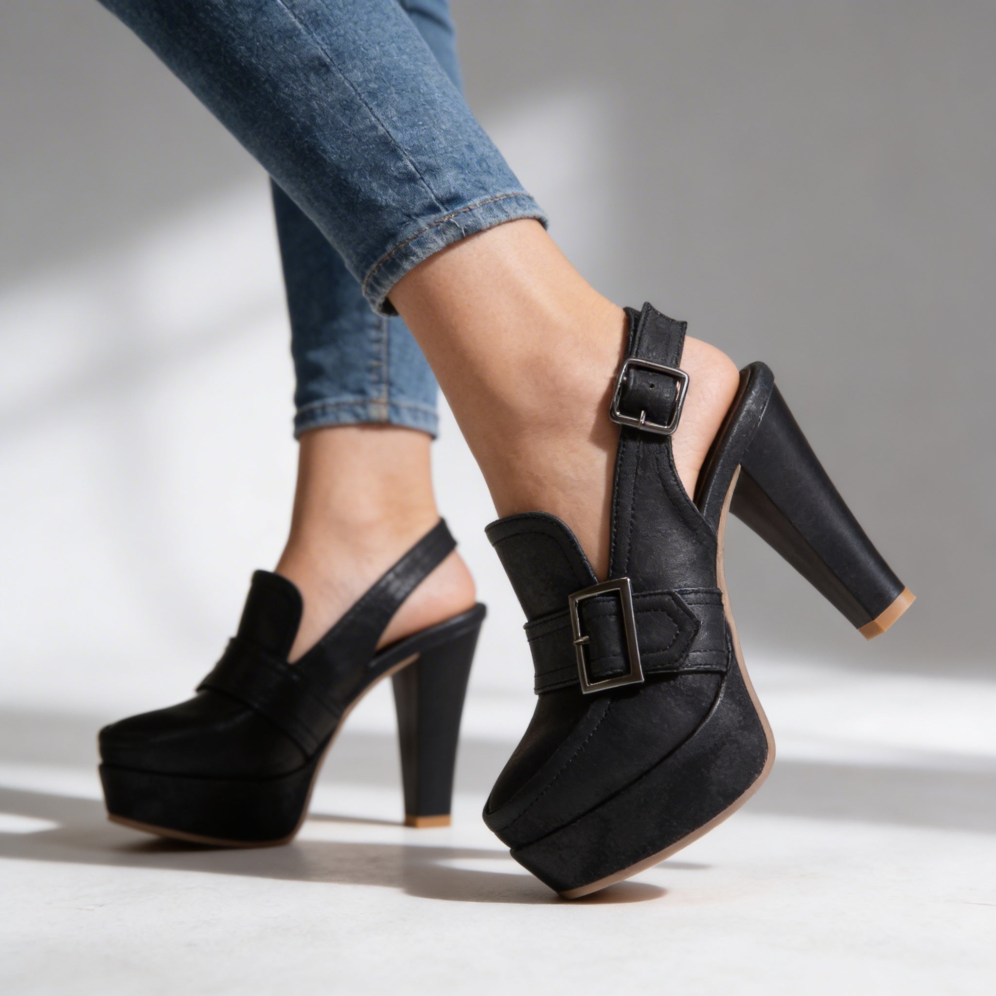 Women's Sleek Platform Block Heel Slingback Dress Shoes
