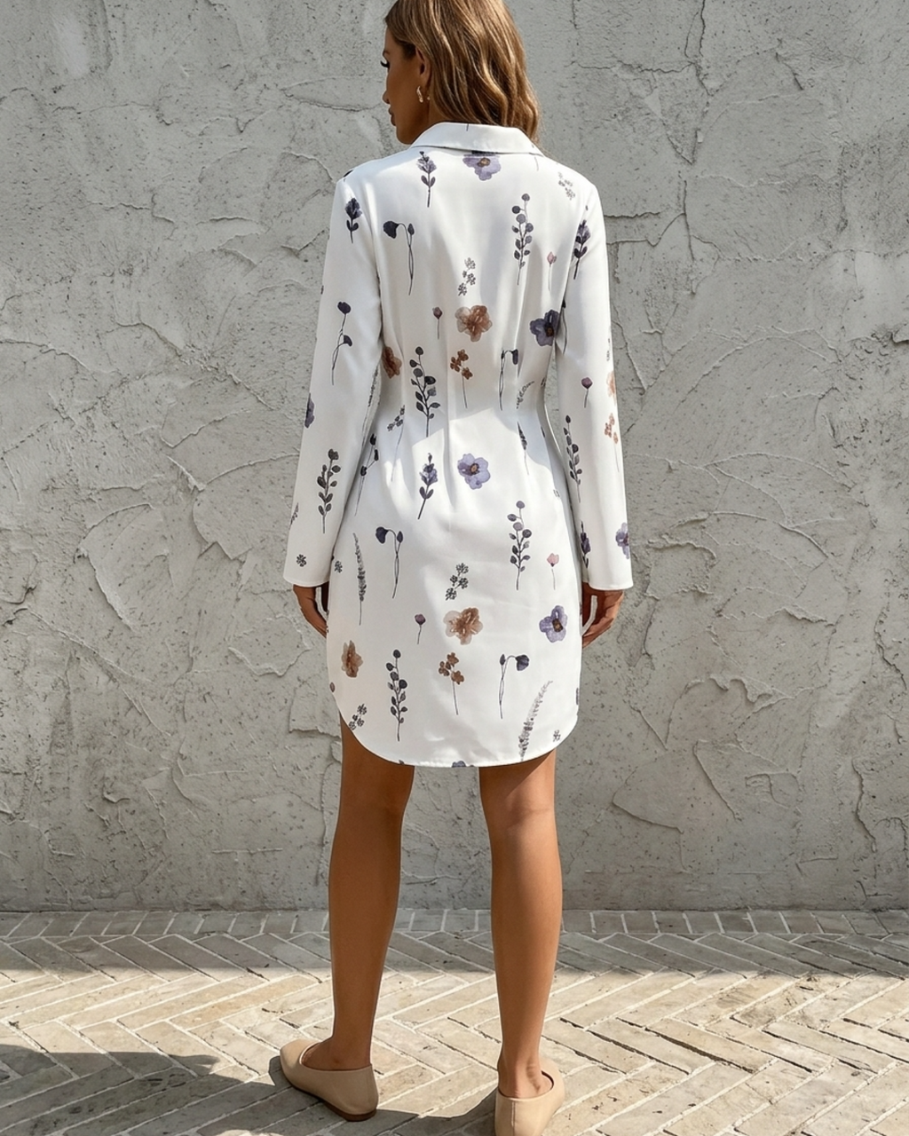 Women's Floral Print Long Sleeve Shirt Dress