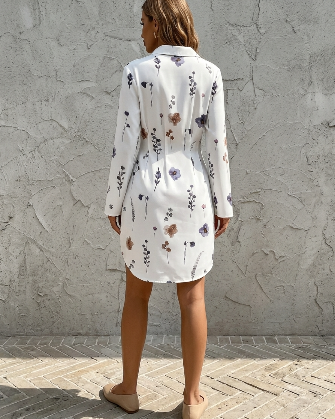 Women's Floral Print Long Sleeve Shirt Dress