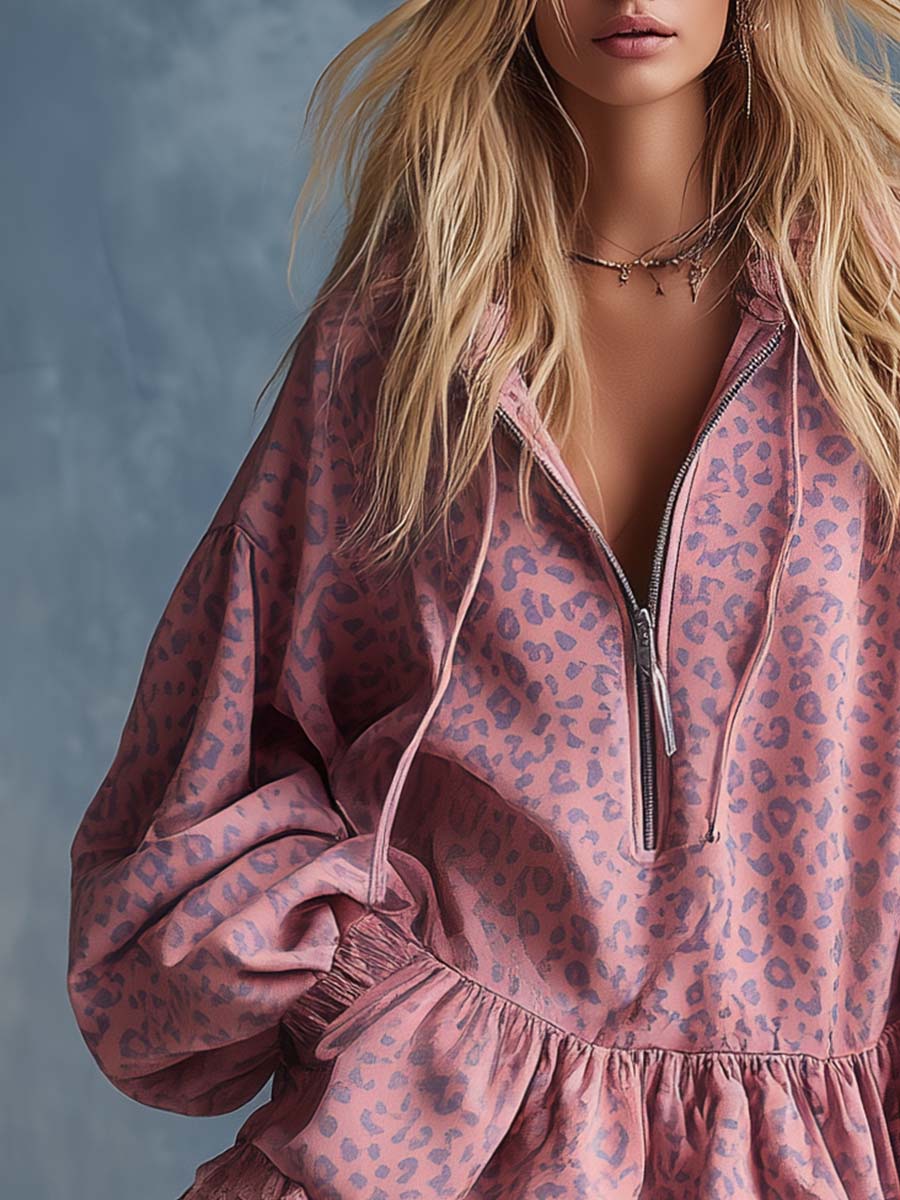 Women's Hooded Leopard Print Mini Dress