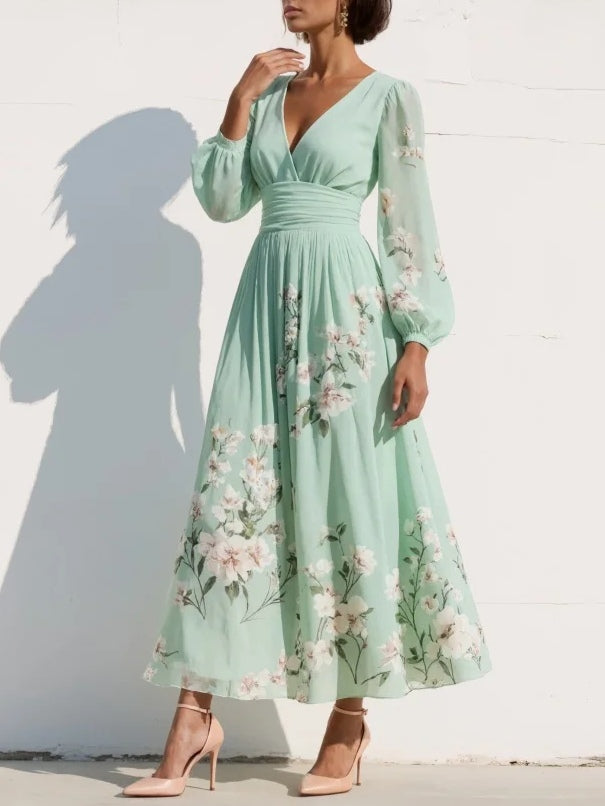 Women's Floral V-Neck Midi Dress