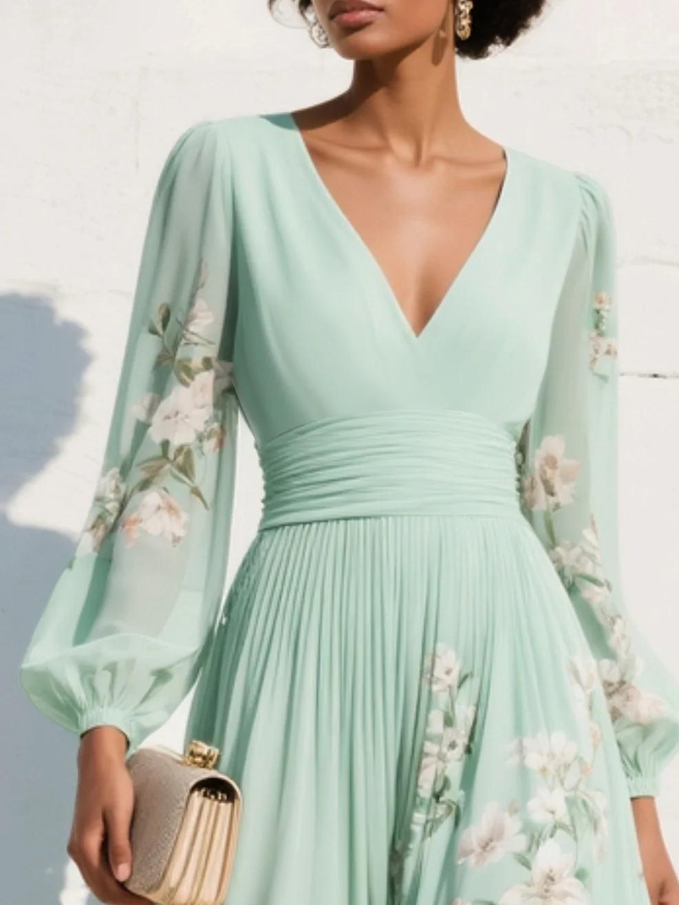 Women's Floral V-Neck Midi Dress