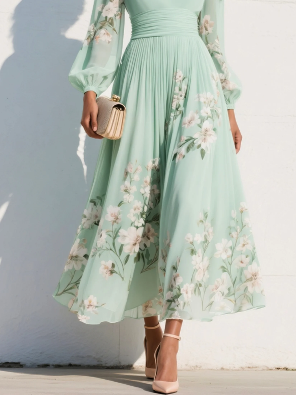 Women's Floral V-Neck Midi Dress