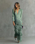 Women's V-Neck Fringe Maxi Dress