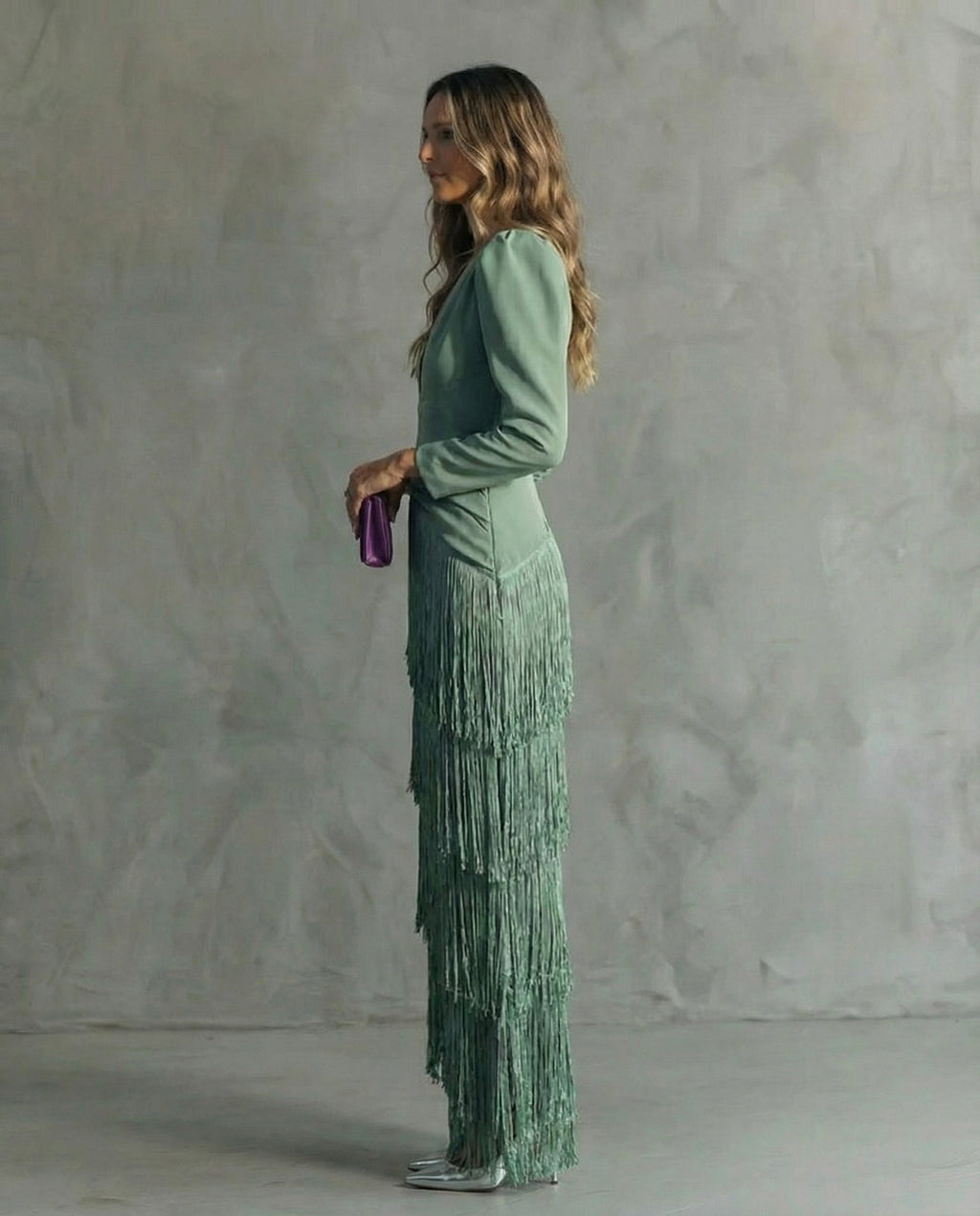 Women's V-Neck Fringe Maxi Dress