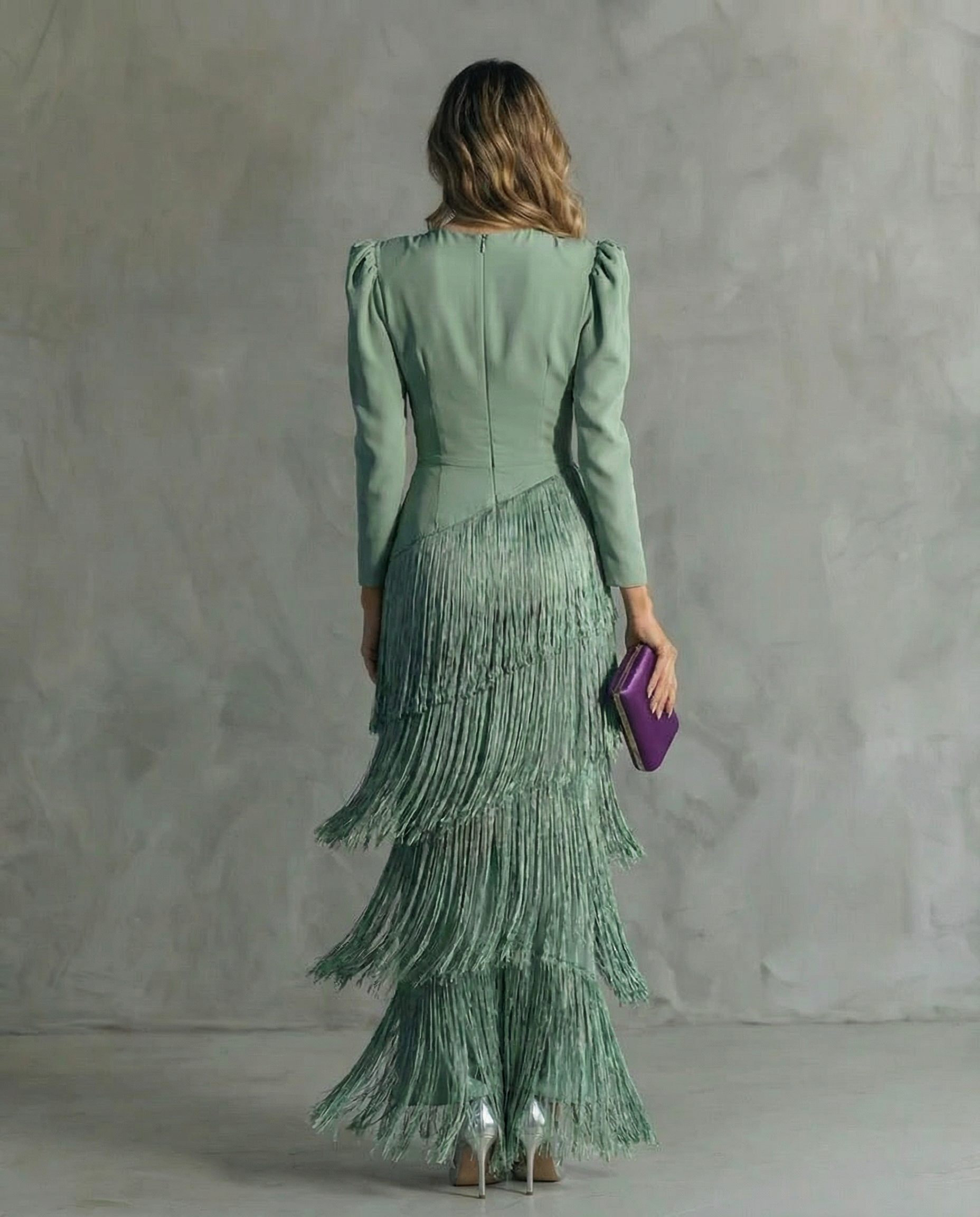 Women's V-Neck Fringe Maxi Dress