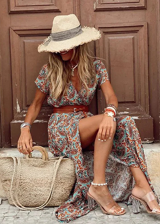Women's  Airy Boho Maxi Dress With FREE Matching Belt