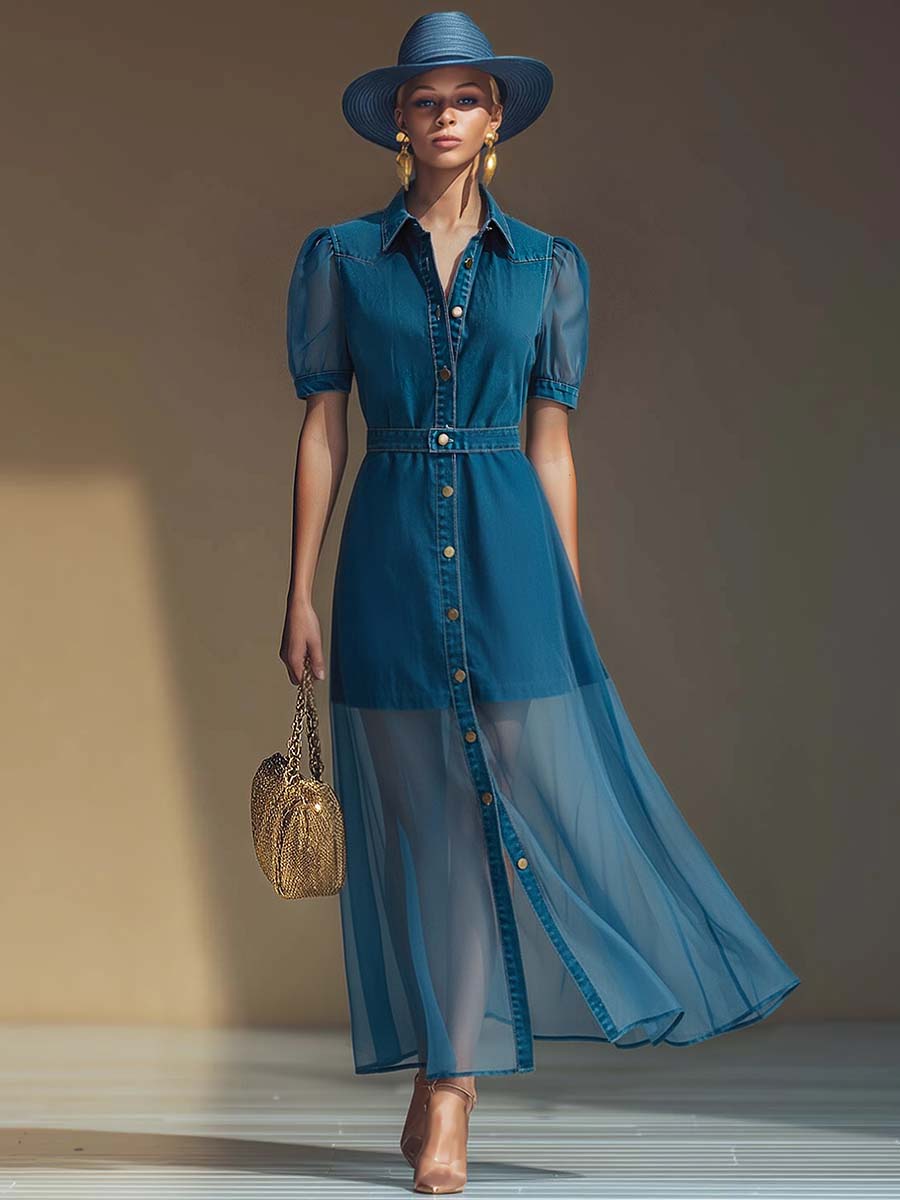 Women's Button Front V-Neck Maxi Dress