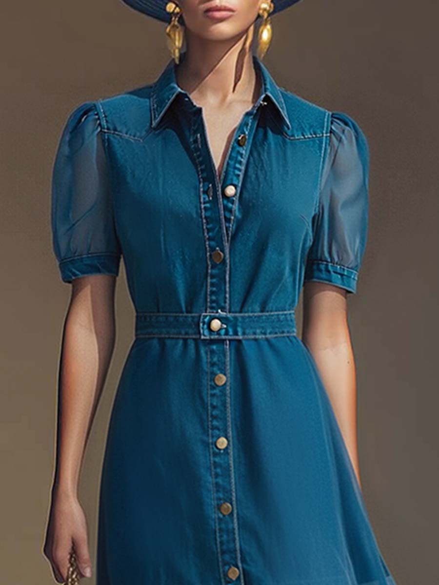 Women's Button Front V-Neck Maxi Dress