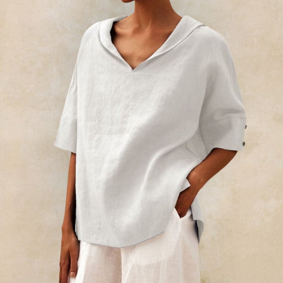 Women's Casual Linen Short Sleeve V-Neck Blouse