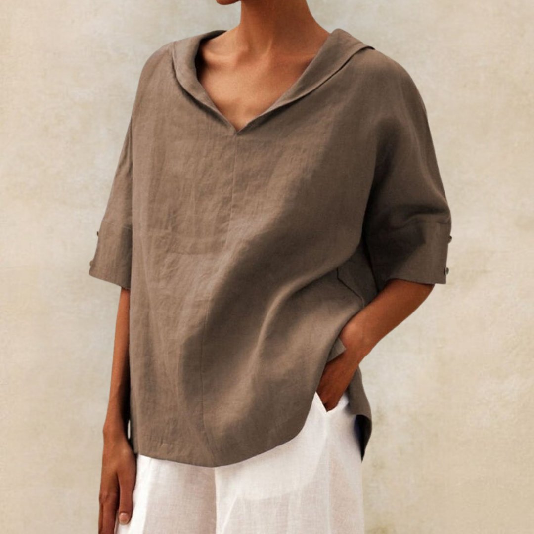 Women's Casual Linen Short Sleeve V-Neck Blouse