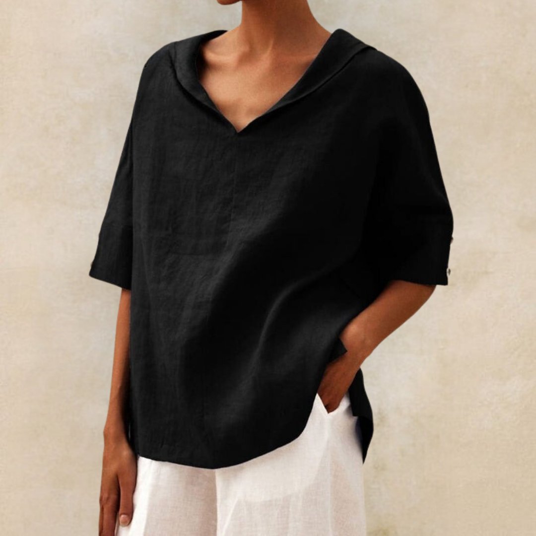 Women's Casual Linen Short Sleeve V-Neck Blouse