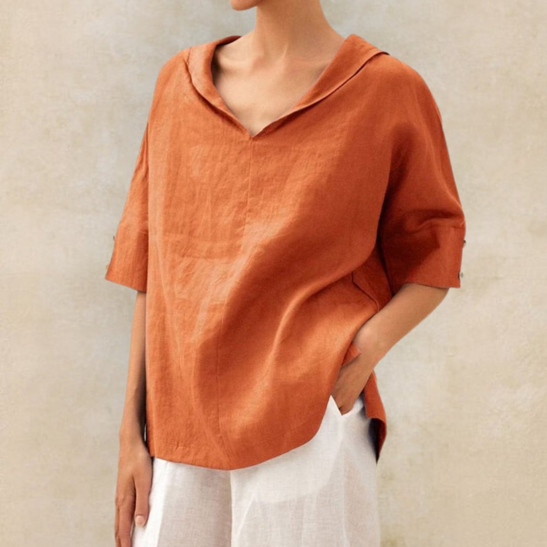 Women's Casual Linen Short Sleeve V-Neck Blouse
