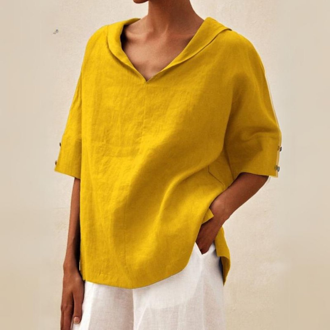 Women's Casual Linen Short Sleeve V-Neck Blouse