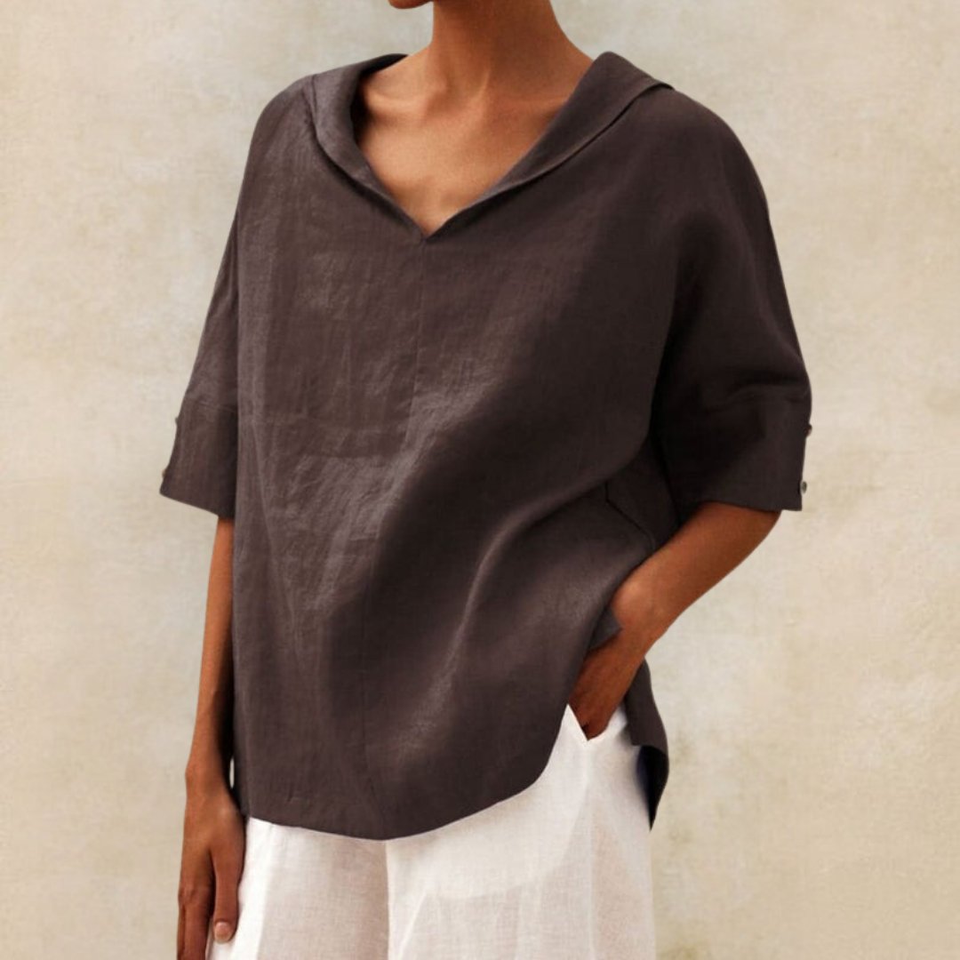 Women's Casual Linen Short Sleeve V-Neck Blouse