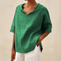 Women's Casual Linen Short Sleeve V-Neck Blouse